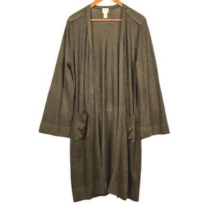 Chicos Women Knit Duster Cardigan Topper Sz 3 = US XL Lagenlook Shimmer Holidays